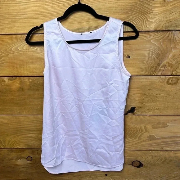 Womens Pink Tank top 100% Polyester Summer casual small Y2K streetwear round nec - Picture 1 of 6